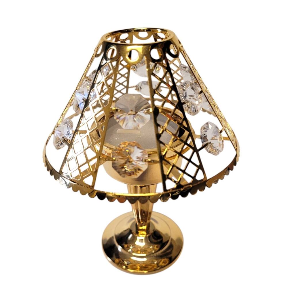 Millennium Lamp Figurine 24K Gold Plated Austrian Crystal USA Made *FLAW*